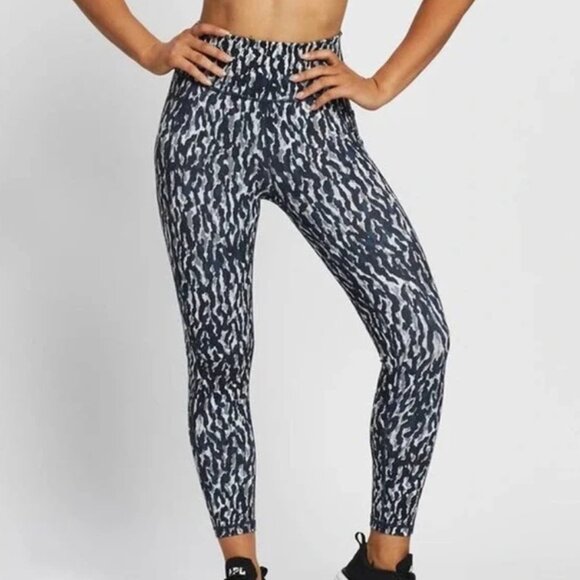 Sweaty Betty The Super Sculpt 7/8 Length Leggings Navy Blue Animal Print Sz S - Picture 1 of 7